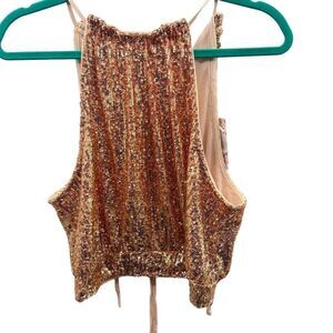 Free People LIGHTS OUT SEQUIN HALTER TOP IN NEUTRAL COMBO